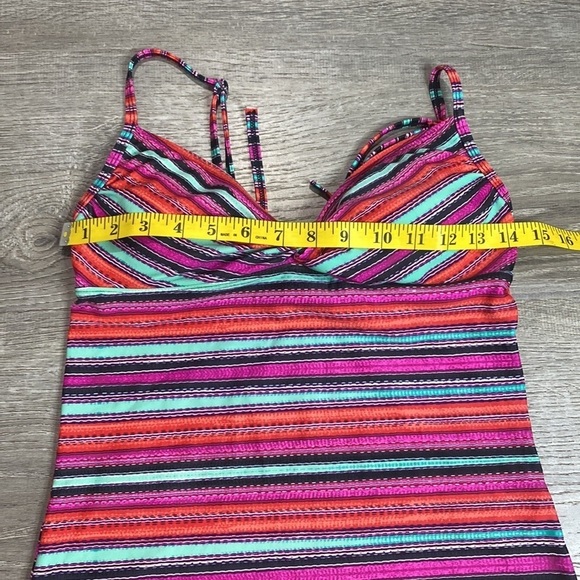ATHLETA WOMEN SWIMWEAR TANKINI BOHO STIPES PINK RED GREEN SIZE S - Picture 7 of 9